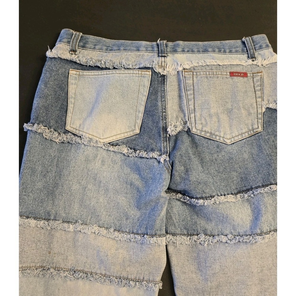 Zana Di Women's Wide-Leg Colorblock Fringe Blue Denim Jeans Size 13 Hippy Boho - Picture 3 of 8